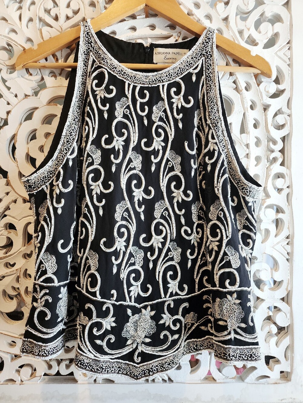 ADRIANNA PAPELL EVENING BEADING HALTER TOP BACK ZIPPER PEPLUM WOMENS SZ MEDIUM - Picture 4 of 15
